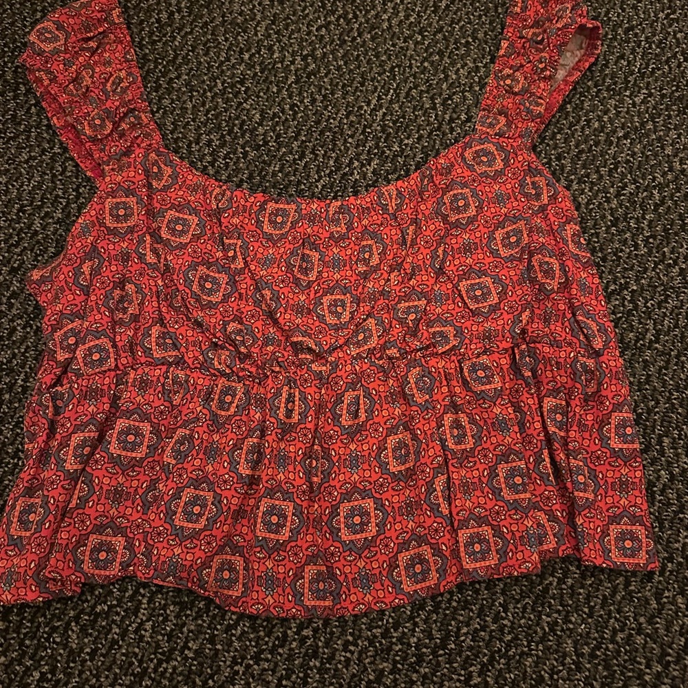 Rewind Red and Black Patterned Blouse